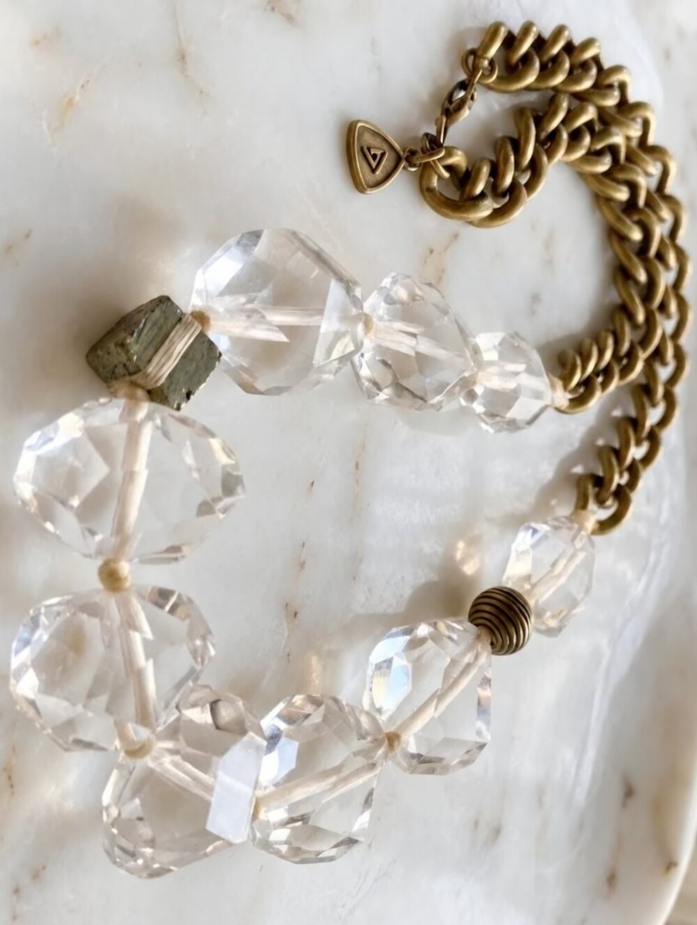 Silpada K&R Crystal Rocks Pyrite Brass Necklace KRN0138 Retired EUC